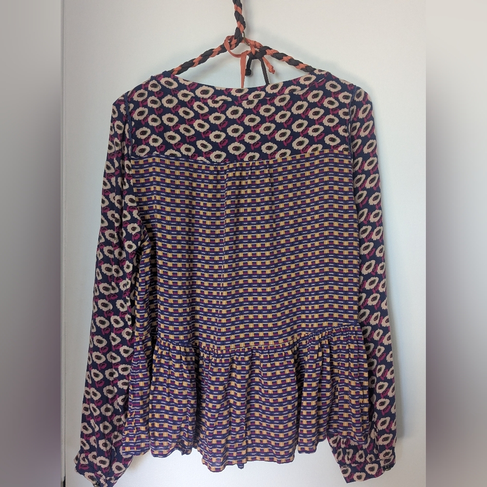 Maeve by Anthropologie Blouse | Medium Boho Floral Geometric Print Long Sleeve - Picture 4 of 5